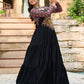 Lorenvalley Fashion Black Rayon Kutchi Gamthi Embroidered Work & Cotton Print Work Gown | Swadesiicart