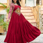 Lorenvalley Fashion Maroon Rayon Kutchi Gamthi Embroidered Work & Cotton Print Work Gown | Swadesiicart