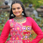 Lorenvalley Fashion Pink Rayon Kutchi Gamthi Embroidered Work & Cotton Print Work Gown | Swadesiicart