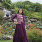 Lorenvalley Fashion Wine Rayon Kutchi Gamthi Embroidered Work & Cotton Print Work Gown | Swadesiicart