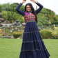 Lorenvalley Fashion Navyblue Rayon Kutchi Gamthi Embroidered & Mirror hand Work Gown | Swadesiicart