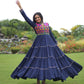Lorenvalley Fashion Navyblue Rayon Kutchi Gamthi Embroidered & Mirror hand Work Gown | Swadesiicart