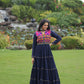 Lorenvalley Fashion Navyblue Rayon Kutchi Gamthi Embroidered & Mirror hand Work Gown | Swadesiicart