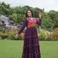 Lorenvalley Fashion Wine Rayon Kutchi Gamthi Embroidered & Mirror hand Work Gown | Swadesiicart