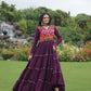 Lorenvalley Fashion Wine Rayon Kutchi Gamthi Embroidered & Mirror hand Work Gown | Swadesiicart