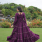 Lorenvalley Fashion Wine Rayon Kutchi Gamthi Embroidered & Mirror hand Work Gown | Swadesiicart