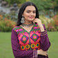 Lorenvalley Fashion Wine Rayon Kutchi Gamthi Embroidered & Mirror hand Work Gown | Swadesiicart
