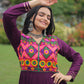 Lorenvalley Fashion Wine Rayon Kutchi Gamthi Embroidered & Mirror hand Work Gown | Swadesiicart
