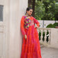 Lorenvalley Fashion Multicolor Faux Georgette Laheriya & Bandhej Print with kutchi patche work Gown | Swadesiicart
