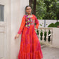 Lorenvalley Fashion Multicolor Faux Georgette Laheriya & Bandhej Print with kutchi patche work Gown | Swadesiicart