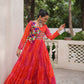 Lorenvalley Fashion Multicolor Faux Georgette Laheriya & Bandhej Print with kutchi patche work Gown | Swadesiicart