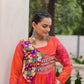 Lorenvalley Fashion Multicolor Faux Georgette Laheriya & Bandhej Print with kutchi patche work Gown | Swadesiicart