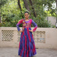 Lorenvalley Fashion Multicolor Faux Georgette Laheriya & Bandhej Print with kutchi patche work Gown | Swadesiicart