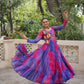 Lorenvalley Fashion Multicolor Faux Georgette Laheriya & Bandhej Print with kutchi patche work Gown | Swadesiicart