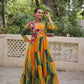 Lorenvalley Fashion Multicolor Faux Georgette Laheriya & Bandhej Print with kutchi patche work Gown | Swadesiicart