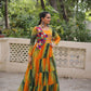 Lorenvalley Fashion Multicolor Faux Georgette Laheriya & Bandhej Print with kutchi patche work Gown | Swadesiicart