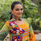 Lorenvalley Fashion Multicolor Faux Georgette Laheriya & Bandhej Print with kutchi patche work Gown | Swadesiicart