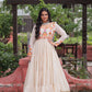 Lorenvalley Fashion Offwhite Kora Cotton with Multi Thread Embroidered & Gota patti Work Gown | Swadesiicart