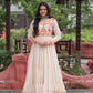 Lorenvalley Fashion Offwhite Kora Cotton with Multi Thread Embroidered & Gota patti Work Gown | Swadesiicart