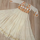 Lorenvalley Fashion Offwhite Kora Cotton with Multi Thread Embroidered & Gota patti Work Gown | Swadesiicart
