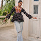 Prazu Fashion Black Cotton Print With Kutchi Patchwork Top For Navratri - Swadesiicart