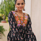 Prazu Fashion Black Cotton Print With Kutchi Patchwork Top For Navratri - Swadesiicart