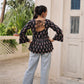 Prazu Fashion Black Cotton Print With Kutchi Patchwork Top For Navratri - Swadesiicart