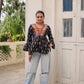 Prazu Fashion Black Cotton Print With Kutchi Patchwork Top For Navratri - Swadesiicart
