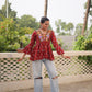 Prazu Fashion Maroon Cotton Print With Kutchi Patchwork Top For Navratri - Swadesiicart