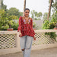 Prazu Fashion Maroon Cotton Print With Kutchi Patchwork Top For Navratri - Swadesiicart