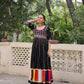 Lorenvalley Fashion Black Roman Silk with Thread work & Gota Lace embellished Work Gown | Swadesiicart