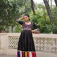 Lorenvalley Fashion Black Roman Silk with Thread work & Gota Lace embellished Work Gown | Swadesiicart