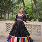 Lorenvalley Fashion Black Roman Silk with Thread work & Gota Lace embellished Work Gown | Swadesiicart