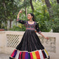 Lorenvalley Fashion Black Roman Silk with Thread work & Gota Lace embellished Work Gown | Swadesiicart