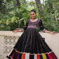 Lorenvalley Fashion Black Roman Silk with Thread work & Gota Lace embellished Work Gown | Swadesiicart