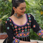 Lorenvalley Fashion Black Roman Silk with Thread work & Gota Lace embellished Work Gown | Swadesiicart