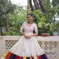 Lorenvalley Fashion White Roman Silk with Thread work & Gota Lace embellished Work Gown | Swadesiicart