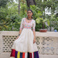 Lorenvalley Fashion White Roman Silk with Thread work & Gota Lace embellished Work Gown | Swadesiicart