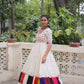 Lorenvalley Fashion White Roman Silk with Thread work & Gota Lace embellished Work Gown | Swadesiicart