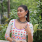 Lorenvalley Fashion White Roman Silk with Thread work & Gota Lace embellished Work Gown | Swadesiicart
