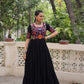 Lorenvalley Fashion Black Rayon with Kutchi Gamthi Embroidered Thread Work Gown | Swadesiicart