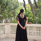 Lorenvalley Fashion Black Rayon with Kutchi Gamthi Embroidered Thread Work Gown | Swadesiicart