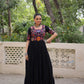 Lorenvalley Fashion Black Rayon with Kutchi Gamthi Embroidered Thread Work Gown | Swadesiicart