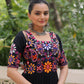 Lorenvalley Fashion Black Rayon with Kutchi Gamthi Embroidered Thread Work Gown | Swadesiicart