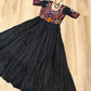 Lorenvalley Fashion Black Rayon with Kutchi Gamthi Embroidered Thread Work Gown | Swadesiicart