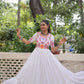 Lorenvalley Fashion White Rayon with Kutchi Gamthi Embroidered Thread Work Gown | Swadesiicart