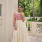 Lorenvalley Fashion Offwhite Kora Cotton with Multi Thread Embroidered Work Gown | Swadesiicart