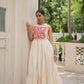 Lorenvalley Fashion Offwhite Kora Cotton with Multi Thread Embroidered Work Gown | Swadesiicart
