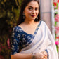 White Pure Linen Ethnic Motifs Saree with Unstitched Blouse - Hiral Fashion | Swadesiicart