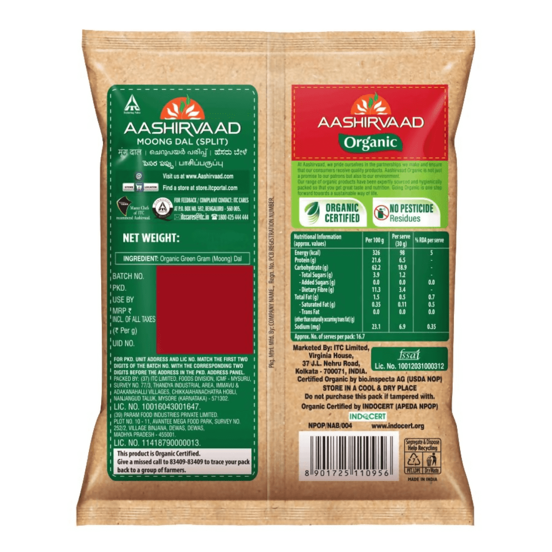 Aashirvaad Organic Moong Dal - Swadesiicart